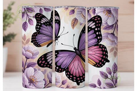 Purple Butterfly Garden 20oz Tumbler Sublimation PixelChick 