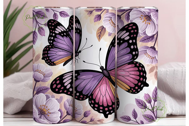 Purple Butterfly Garden 20oz Tumbler Sublimation PixelChick 