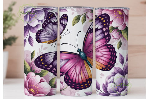 Purple Butterfly Garden 20oz Tumbler Sublimation PixelChick 