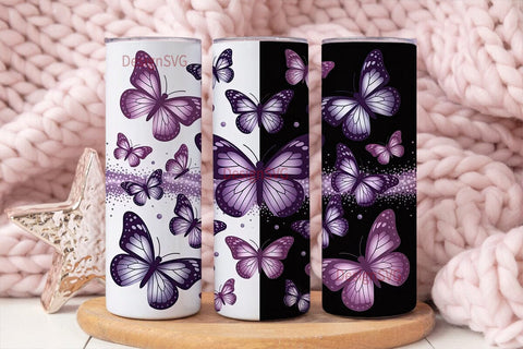 Purple Butterfly Glitter 20oz Tumbler Sublimation DesignSVG 