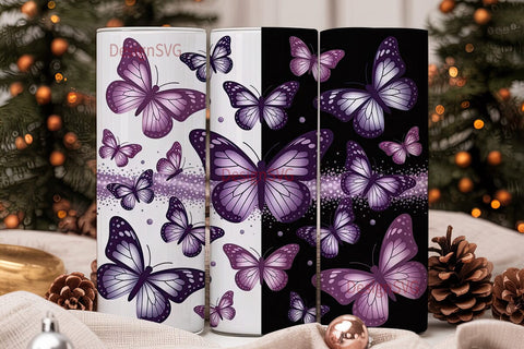 Purple Butterfly Glitter 20oz Tumbler Sublimation DesignSVG 
