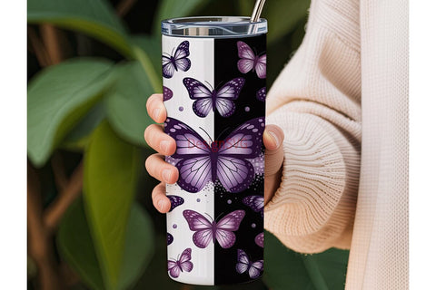 Purple Butterfly Glitter 20oz Tumbler Sublimation DesignSVG 