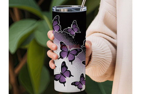 Purple Butterfly Glitter 20oz Tumbler Sublimation DesignSVG 