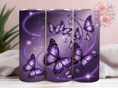 Purple Butterfly Glitter 20oz Tumbler, Violet Amethyst, Royal Purple, Magical Swarm, Elegant Design, 20oz Tumbler Wrap, Sublimation PNG Sublimation Li Zamperini 