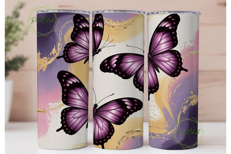Purple Butterfly Glitter Tumbler Wrap Sublimation PixelChick 