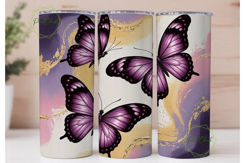 Purple Butterfly Glitter Tumbler Wrap Sublimation PixelChick 