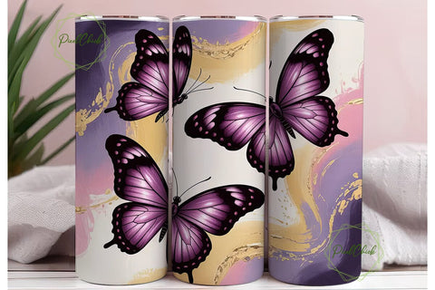 Purple Butterfly Glitter Tumbler Wrap Sublimation PixelChick 