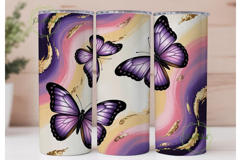 Purple Butterfly Glitter Tumbler Wrap Sublimation PixelChick 