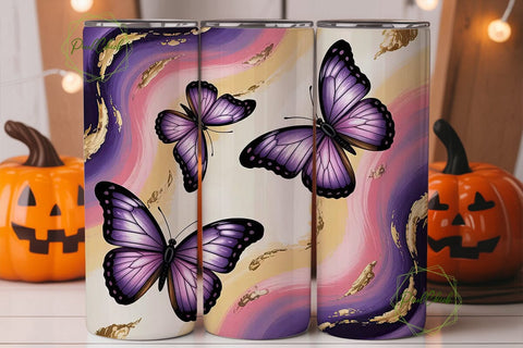 Purple Butterfly Glitter Tumbler Wrap Sublimation PixelChick 