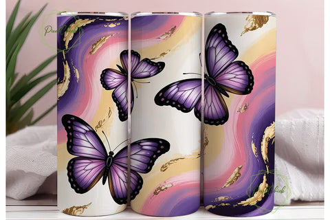 Purple Butterfly Glitter Tumbler Wrap Sublimation PixelChick 