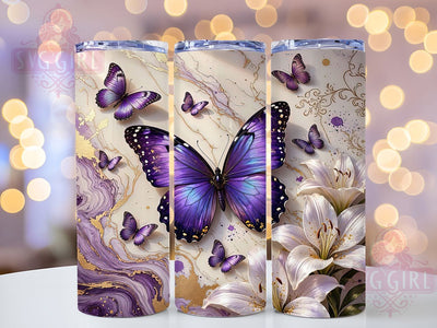 Purple Butterfly & Lily 20oz Tumbler, Purple Butterfly, Lily Flower, 20oz Tumbler Wrap, Sublimation Design, Floral Insect, Skinny Tumbler, Digital Download Sublimation SvggirlplusArt 