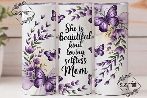 Purple Butterfly Mom 20oz Tumbler Wrap Sublimation sassyprint 
