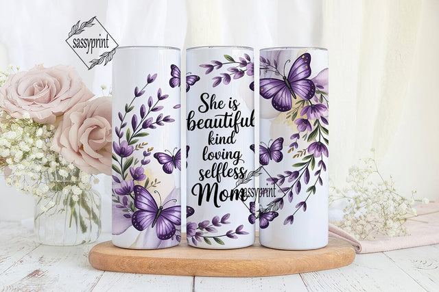 Purple Butterfly Mom 20oz Tumbler Wrap Sublimation sassyprint 