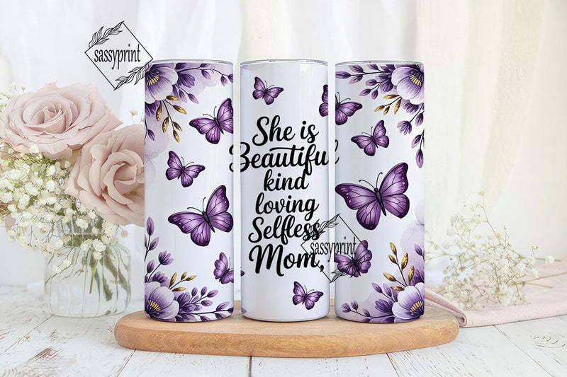 Purple Butterfly Mom 20oz Tumbler Wrap Sublimation sassyprint 