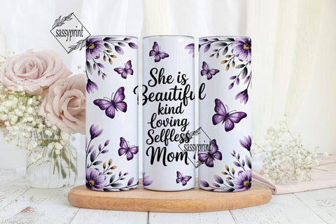 Purple Butterfly Mom 20oz Tumbler Wrap Sublimation sassyprint 