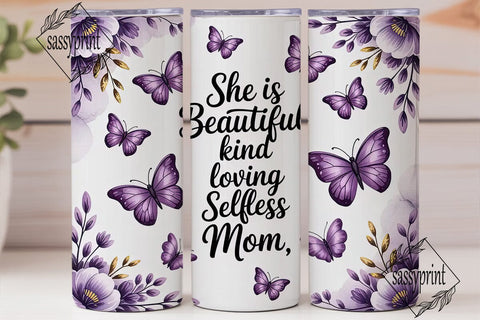Purple Butterfly Mom 20oz Tumbler Wrap Sublimation sassyprint 
