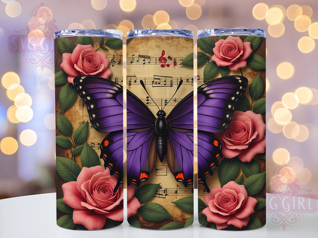 Purple Butterfly Music Notes Tumbler, Purple Tumbler, Butterfly Design, Music Notes Tumbler, 20oz Wrap, Sublimation Cup, Custom Drinkware, Gift for Music Lovers Sublimation SvggirlplusArt 