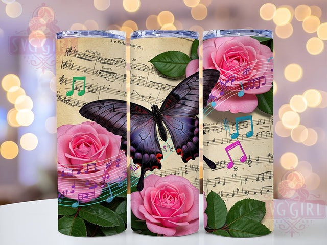 Purple Butterfly Music Notes Tumbler, Purple Tumbler, Butterfly Design, Music Notes Tumbler, 20oz Wrap, Sublimation Cup, Custom Drinkware, Gift for Music Lovers Sublimation SvggirlplusArt 