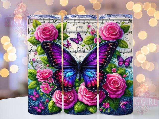 Purple Butterfly Music Notes Tumbler, Purple Tumbler, Butterfly Design, Music Notes Tumbler, 20oz Wrap, Sublimation Cup, Custom Drinkware, Gift for Music Lovers Sublimation SvggirlplusArt 