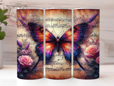 Purple Butterfly Music Tumbler Wrap, Music Note Tumbler, Butterfly Tumbler Wrap, 20oz Sublimation Wrap, Musical Theme Tumbler, Aesthetic Butterfly Tumbler, Glitter Music Tumbler Sublimation Lara' s Designs 