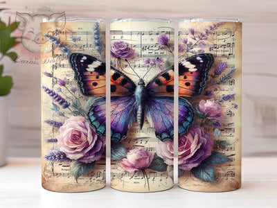 Purple Butterfly Music Tumbler Wrap, Music Note Tumbler, Butterfly Tumbler Wrap, 20oz Sublimation Wrap, Musical Theme Tumbler, Aesthetic Butterfly Tumbler, Glitter Music Tumbler Sublimation Lara' s Designs 