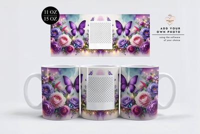 Purple Butterfly Photo Mug Wrap Sublimation PNG Sublimation BijouBay 