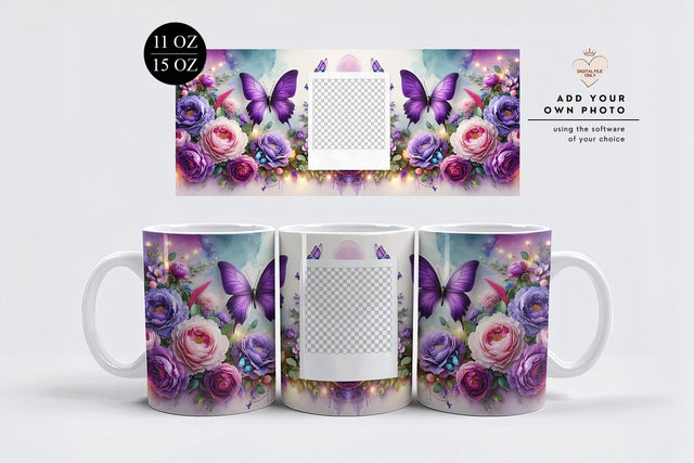 Purple Butterfly Photo Mug Wrap Sublimation PNG Sublimation BijouBay 