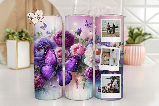 Purple Butterfly Picture Seamless Tumbler Wrap Sublimation BijouBay 