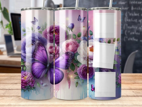Purple Butterfly Picture Seamless Tumbler Wrap Sublimation BijouBay 