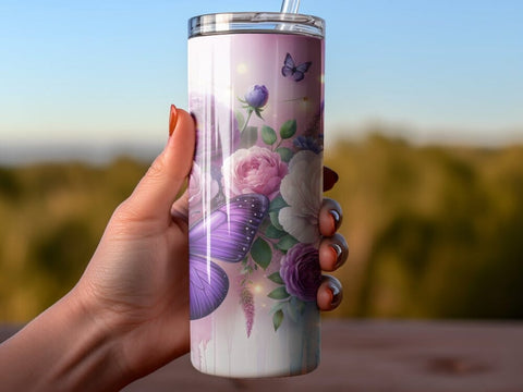 Purple Butterfly Picture Seamless Tumbler Wrap Sublimation BijouBay 