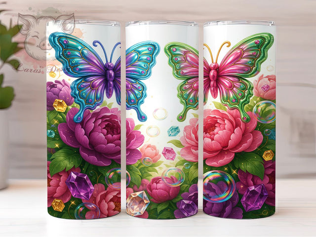 Purple Butterfly Rainbow 20oz Tumbler, Iridescent Wings, Rainbow Hues, Balloon Style, Glossy Design, Skinny Tumbler, Sublimation PNG Sublimation Lara' s Designs 