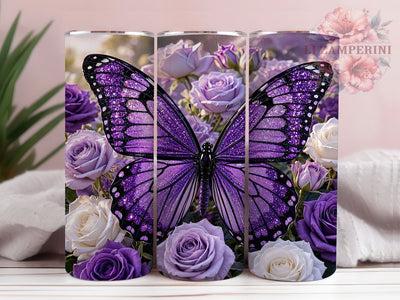 Purple Butterfly Rose Glitter 20oz Tumbler, Purple Butterfly, Rose Motif, Glitter Design, Sublimation Wrap, 20oz Tumbler, Glam Aesthetic, Elegant Charm Sublimation Li Zamperini 