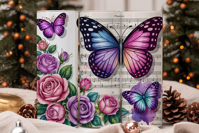 Purple Butterfly Rose Music Tumbler Wrap Sublimation DesignSVG 