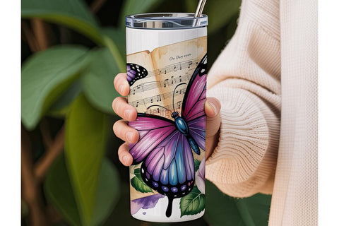 Purple Butterfly Rose Music Tumbler Wrap Sublimation DesignSVG 