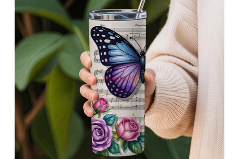 Purple Butterfly Rose Music Tumbler Wrap Sublimation DesignSVG 