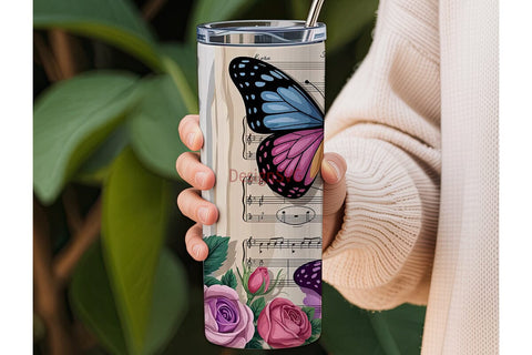 Purple Butterfly Rose Music Tumbler Wrap Sublimation DesignSVG 