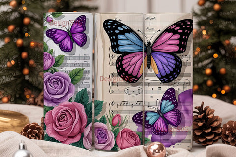 Purple Butterfly Rose Music Tumbler Wrap Sublimation DesignSVG 