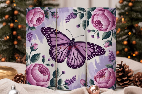 Purple Butterfly & Roses 20oz Tumbler Sublimation DesignSVG 