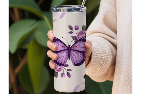 Purple Butterfly & Roses 20oz Tumbler Sublimation DesignSVG 