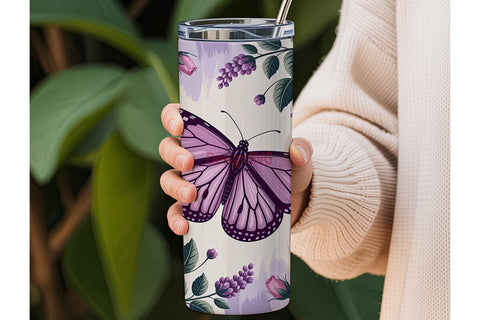 Purple Butterfly & Roses 20oz Tumbler Sublimation DesignSVG 