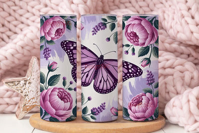 Purple Butterfly & Roses 20oz Tumbler Sublimation DesignSVG 