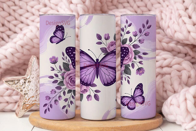 Purple Butterfly & Roses 20oz Tumbler Sublimation DesignSVG 