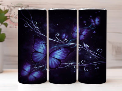 Purple Butterfly Starry Sky 20oz Tumbler, Glowing Butterflies, Starry Night Sky, Mystical Scene, Dreamlike Design, Skinny Tumbler, Sublimation PNG Sublimation Lara' s Designs 