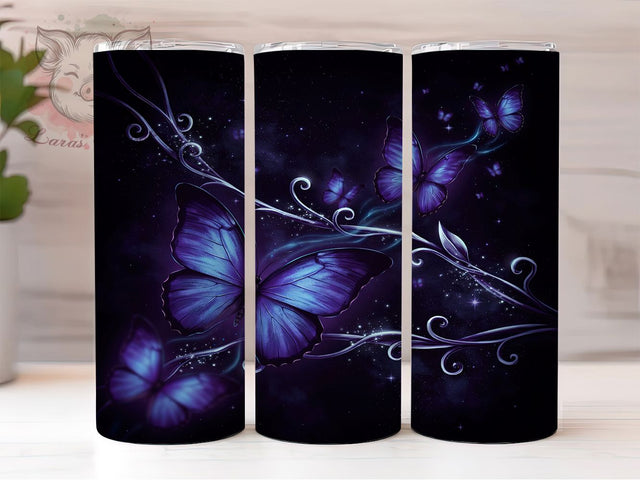 Purple Butterfly Starry Sky 20oz Tumbler, Glowing Butterflies, Starry Night Sky, Mystical Scene, Dreamlike Design, Skinny Tumbler, Sublimation PNG Sublimation Lara' s Designs 