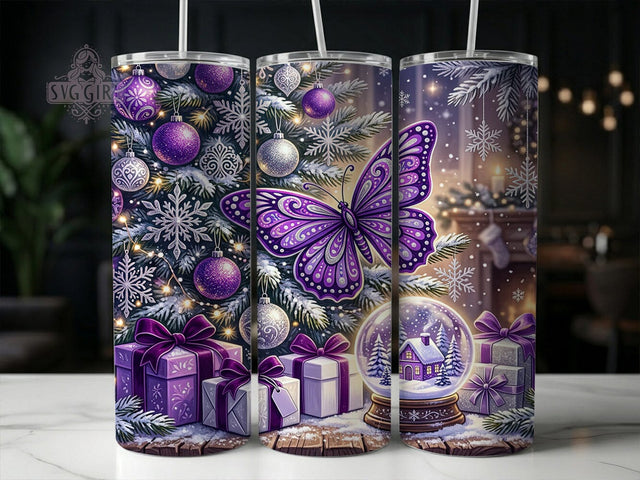 Purple Christmas Butterfly 20oz Tumbler, Purple Christmas, Christmas Butterfly, Purple Butterfly, Butterfly Tumbler, Purple Butterfly PNG, Christmas Tumbler, 20oz Tumbler Wrap Sublimation SvggirlplusArt 