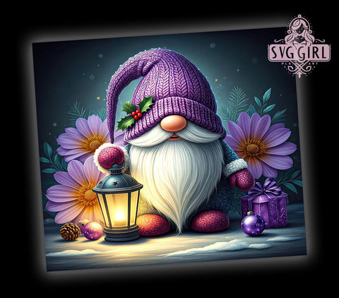 Purple Christmas Gnome Festive Winter Tumbler Wrap, Christmas Gnome Wrap, 20oz Holiday Drinkware, Gnome Sublimation, Festive Tumbler Design, Winter Gifts, Cute Christmas Tumbler Sublimation SvggirlplusArt 