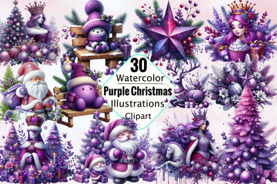 Purple Christmas Sublimation Clipart Bundle Sublimation SVGArt 