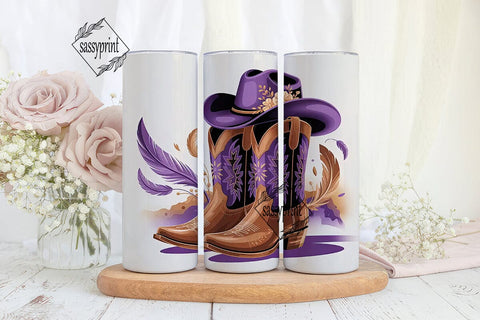 Purple Cowgirl Boots 20oz Tumbler Wrap Sublimation sassyprint 
