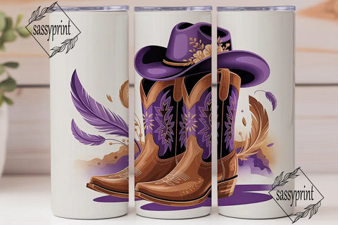 Purple Cowgirl Boots 20oz Tumbler Wrap Sublimation sassyprint 