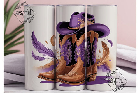 Purple Cowgirl Boots 20oz Tumbler Wrap Sublimation sassyprint 